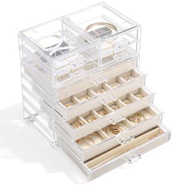 Imagem de Ewen Organizador de joias extra grande de 7 camadas, bandejas ajustáveis de acrílico para colares de brincos, estojo de exibição de joias para organização de anéis, pulseiras e acessórios de cabelo