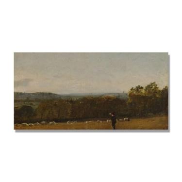 Imagem de Arte em tela de paisagem estilo Constable, (paisagem 91), pintura romântica do campo inglês, decoração de parede texturizada com pincelada pesada. Somente tela de 75 x 150 cm - 29,5 x 59,0 pol