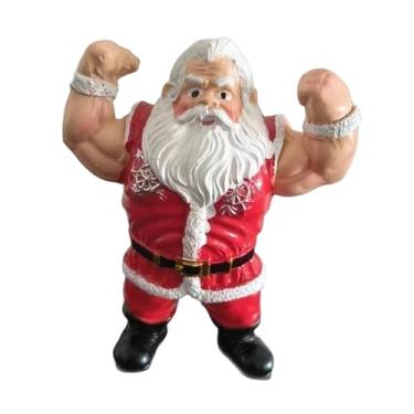 Imagem de MotiveTech Estátua de Papai Noel Musculoso para Mesa, Ornamento em Resina, Pequena Estatueta Decorativa, Enfeite de Natal para Armário, Estante ou Lareira.
