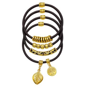 Imagem de Kit 5 Elásticos 2 em 1 de Cabelo ou Pulso | Luxo com Detalhes Dourados | Pulseiras Femininas – Não Danificam, Decorativas, Estilo Elegante e Confortável