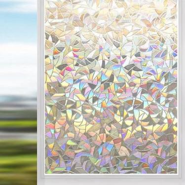 Imagem de Película de privacidade de janela (23,62 pol. x 196,215 cm) Película decorativa de arco-íris de vitral, adesivos de bloqueio de sol com aderência estática, adesivos para controle de calor doméstico