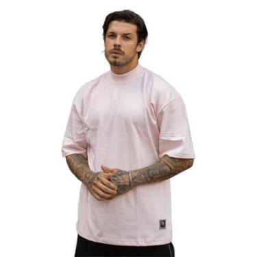 Imagem de Camiseta Oversized Gola Alta Lisa Basica Streetwear Confortavel Masculina Rosa-Masculino
