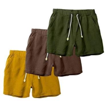 Imagem de Kit 3 Shorts Linho Masculina Com Cordão Bermuda Casual Verão-Masculino