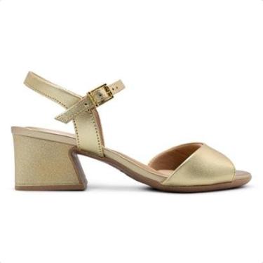 Imagem de Sandália Usaflex Feminina Salto Geométrico Couro Casual AM22004-Feminino