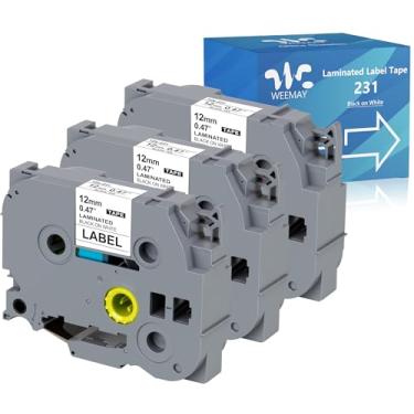 Imagem de Weemay Pacote com 3 fitas TZe TZ, fita de etiqueta de 12 mm compatível com Brother Ptouch Label Tape 12 mm 0,47 branco laminado para impressora PTD210 PTD220 PTH110BP PTD410 PTD600, 1,2 cm x 26,2'