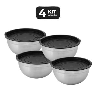 Imagem de Kit 4 Tigela Bowl 23,6 Cm Ø Em Inox 3,5 L Com Tampa