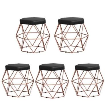 Imagem de Kit 5 Puffs decorativos aramado Vanessa-material sintético preto - GAT