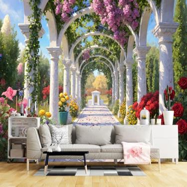 Imagem de Murais de parede de tamanho personalizado, tecido de parede autoadesivo de caminho de pedra branca de jardim sereno (sem PVC) Papel de parede grande removível para sala de estar, quarto, escritório