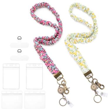 Imagem de Scrunchie Cordão de professor para crachás de identificação, chaves, porta-crachá retrátil com clipe para professores, enfermeiras, escritório, presente