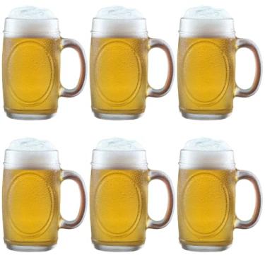 Imagem de Caneca para Chopp Cerveja 360ml Vidro Resistente Transparente Bar Restaurante (Kit 6)
