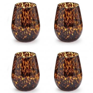 Imagem de Honeydak Conjunto de 4 copos de pedra marrom com estampa de leopardo tartaruga, 473 ml, copos estilosos, sem haste, copo de vidro ideal para gim, tequila, vodca, refrigerantes