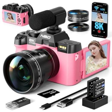Imagem de Câmeras digitais 8K para fotografia 64MP - foco automático com zoom de 16X, WiFi, tela flip de 180° com lente grande-angular e macro, câmera vlogging para viagens no YouTube com cartão TF de 64 GB, 2