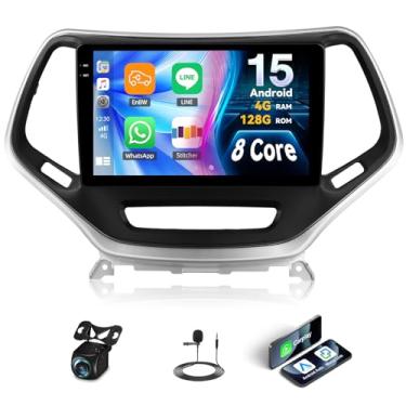 Imagem de [4G + 128G] Rádio automotivo para Jeep Cherokee 2013-2018 com carro sem fio CarPlay Android Auto, tela sensível ao toque de 10,1 polegadas, Android 15, estéreo automotivo com link espelhado, GPS WiFi
