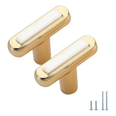 Imagem de Evionlin Pacote com 8 puxadores de armário dourado branco esquema de cores puxadores e puxadores de gaveta para cômoda de cozinha