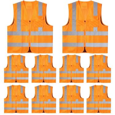 Imagem de Kit 10 Colete Refletivo Fluorescente Com 1 Bolso e Zíper Blusão Liso Brascamp