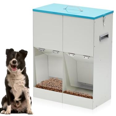 Imagem de Willinglong Alimentador automático Gravity para 2 cães com capacidade de 21 kg de metal galvanizado, dispensador de ração para cães de raça grande para uso externo e interno