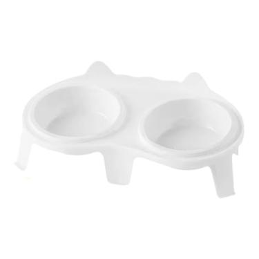 Imagem de Comedouro e Bebedouro Duplo Pet Cerâmica Cão Gato Exquisitamente Trabalhado e Esteticamente Agradável Leve (Branco)