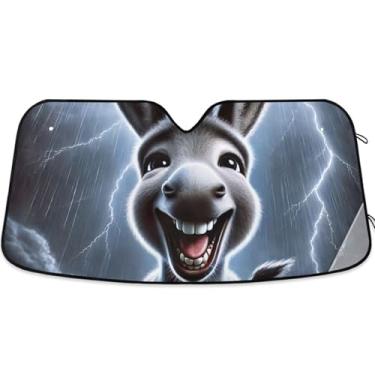 Imagem de Guarda-sol cinza engraçado com estampa de burro para para-brisa de carro protetor solar dobrável engraçado personalizado para para-brisa dianteiro de carro impressões de animais L, 144,8 cm x 80 cm