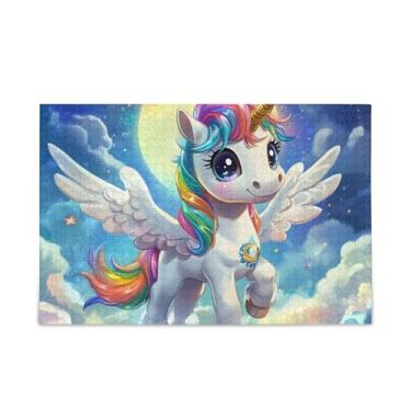 Imagem de Quebra-cabeças com desenho animado de unicórnio arco-íris de 1000 peças, quebra-cabeças compostos de papel e madeira para casais com bolsa de armazenamento