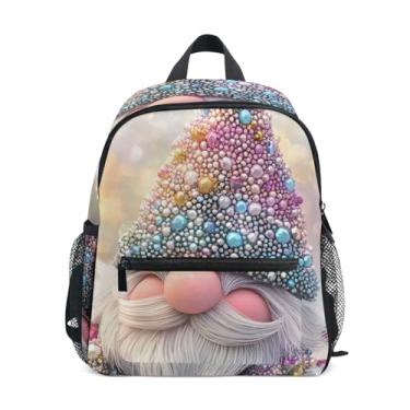 Imagem de Cute Gnome Diamond Print Simple Modern Kids Backpack with Whistle, 2 Bottle Pockets, Lightweight, Baby Backpack for Daycare 10x4x12 In, for Ages 3-8