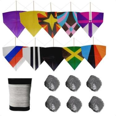 Imagem de Kit 10 Pipa Gt 50cm C/ Rabiola E Linha - ARV, Variadas
