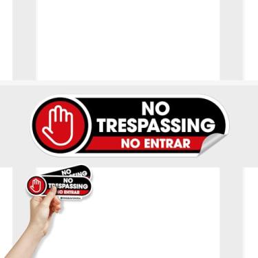 Imagem de Sinais bilíngues sem invasão | Pacote com 2 adesivos de propriedade privada sem invasão | Adesivos de vinil fosco | Impermeável e resistente a UV (grande)