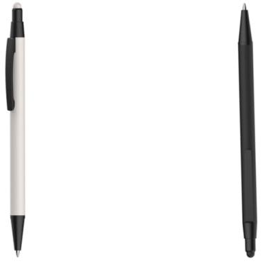 Imagem de Caneta esferográfica em metal Emborrachada com ponta touch escrita em azul. Design moderno e Anotações (Branco e Preto)