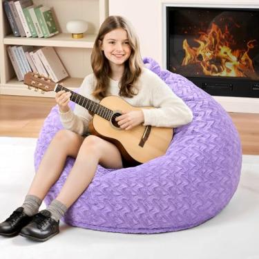 Imagem de Cadeira de pufe de 6 m, cadeiras gigantes para adultos, sacos de feijão grandes com enchimento de espuma de memória, cadeiras grandes com capa de pelúcia Chevron - roxo