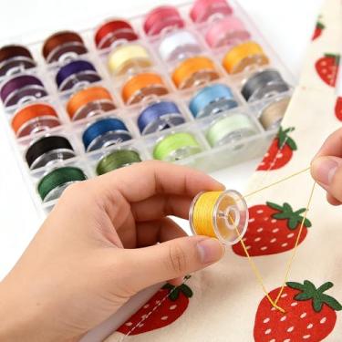 Imagem de Conjunto de linhas de bordado de 25 cores, 400 metros de fios de máquina de costura de poliéster com bobinas, kit multiuso para artesanato DIY, acolchoamento, reparo de roupas e presente