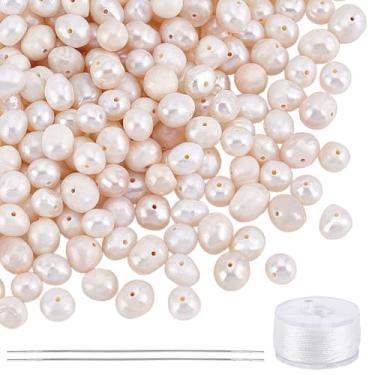 Imagem de arricraft 200 peças de pérolas naturais de água doce de 4-6 mm, furo irregular de 0,8 mm, formato de batata bege, pérolas espaçadoras soltas para fazer joias faça você mesmo, artesanato, colares