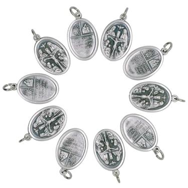 Imagem de Pacote com dez medalhas de crucificação de 2,5 cm | "I am a Catholic" | Pingentes de metal prateado | Ótimo presente católico para a primeira comunhão e confirmação | Adicione à joia religiosa ou à