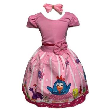 Imagem de Vestido Temático Infantil Galinha Rosa Festa - Bento E Maria Moda Infa