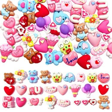 Imagem de LOPURO Amuleto de resina para o Dia dos Namorados, 40 peças de berloques de cabochão de coração rosa amor flatback acessórios enfeites fofos enfeites de laço de rosas kawaii em massa para joias, capa