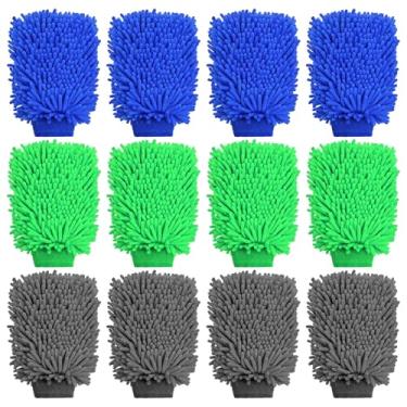 Imagem de MAQUITA 12 peças de luvas de lavagem de carro, luvas de chenille para lavagem de carro, ultra absorvente sem arranhões, luva de microfibra para lavagem de carros, caminhões e barcos, 18 x 26 cm, 3