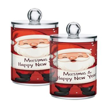 Imagem de xigua Pacote com 2 lindos suportes de Natal para bolas de algodão, cotonete – Frasco de plástico de boticário de armazenamento versátil transparente de 400 ml para banheiro e organização de