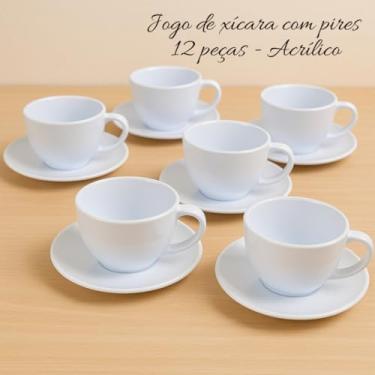 Imagem de JJogo 12 Peças Xícaras com Pires 200ML – Acrílico Cor Branco, Ideal para Café, Chá e Reuniões Domésticas