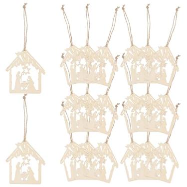 Imagem de Alipis Enfeites de presépio: decoração de madeira para pendurar no nascimento de Jesus - 20 peças de árvore de Natal de madeira em branco inacabada e decorações de artesanato DIY para festas