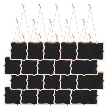 Imagem de 20 peças de mini placas de quadro-negro, placa de lousa reutilizável para pendurar, lousa dupla face de madeira com cordão para pendurar, placa de giz pequena para festas de casamento, aniversário