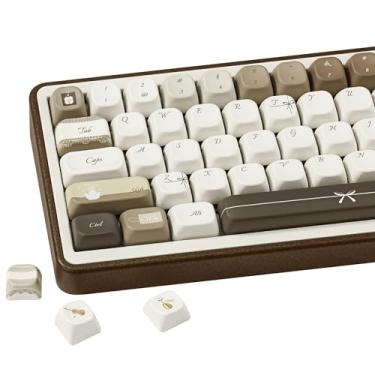 Imagem de TIMSEKER Teclas PBT retrô de 145 teclas: marrom bege vintage, perfil FOA sublimado de 5 lados para teclado mecânico ANSI US Layout