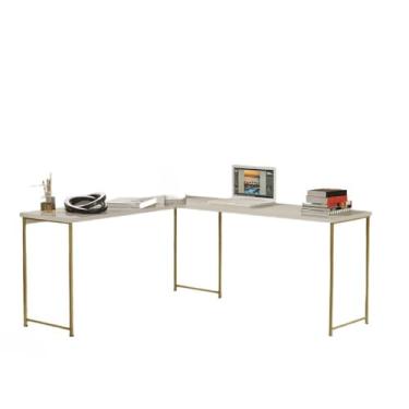 Imagem de Mesa Escrivaninha em L Estilo Industrial Estudo e Home Office (Dourado/Off White)