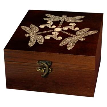 Imagem de arricraft 1 caixa de armazenamento de lembranças de madeira, caixa de lembrança quadrada com estampa de libélula triskelion para armazenamento de cartas de joias de aniversário (12 x 12 x 6 cm)