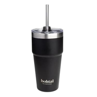 Imagem de Smartshake Bohtal Caneca de viagem com isolamento duplo com canudo, preta - 600 ml.