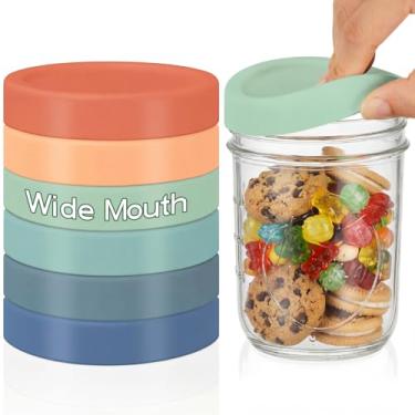 Imagem de Teenyyou Tampas de silicone tampas de frasco de vidro tampa espessa à prova de vazamento para frascos de vidro de boca, tampas grandes reutilizáveis de frascos de conserva (86 mm, cor vintage, 6 peças