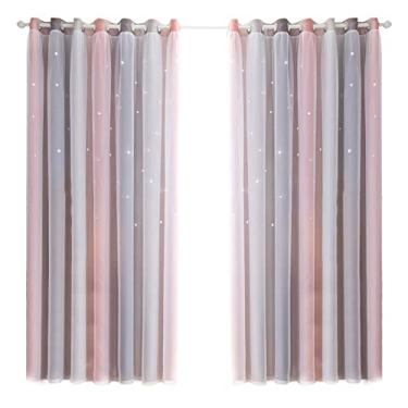 Imagem de 2pc Cortina de Isolamento e Bloqueio Luz com Padrão Estrela Furada em Gradiente Simples para Quarto Sala Estar