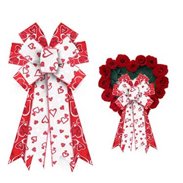 Imagem de Grandes laços de dia dos namorados para grinalda, coração vermelho laço de dia dos namorados para porta da frente, decoração de dia dos namorados laços de guirlanda para decoração de festa, decoração