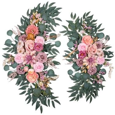 Imagem de Lisuun Flores de arco de casamento, flores artificiais para pano de fundo de recepção e sinal de cerimônia de boas-vindas, flores grandes para decoração floral de cerimônia de casamento de sonhos