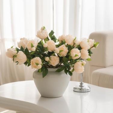 Imagem de Clycaloor 10 peças de flores artificiais de peônia, buquê de hortênsia falsa com hastes para casamento, festa, escritório, decoração de casa (champanhe)