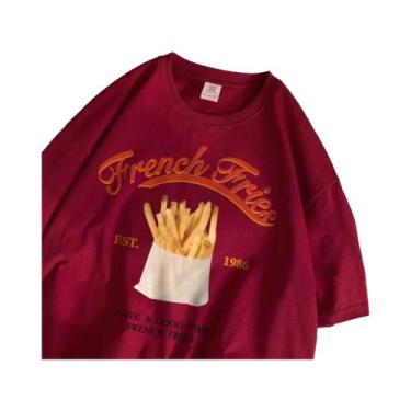 Imagem de Camiseta Feminina De Algodão Com Estampa De Batata Frita, Estilo Solto