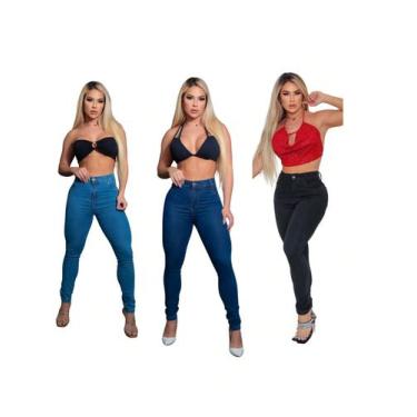 Imagem de Kit 03 Calça Jeans Feminina Cintura Alta Levanta Bumbum - Ss Jeans, 42