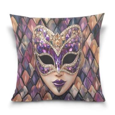 Imagem de ATTX Capas de almofada de máscara de carnaval 50 x 50 cm decorativas com zíper para sala de estar sofá-cama (756)